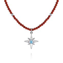925-Sterling-Silver-Blue-Topaz-Starburst-and-Red-Agate-Bead-Pendant-Necklace1