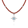 925 Sterling Silver Blue Topaz Starburst and Red Agate Bead Pendant Necklace