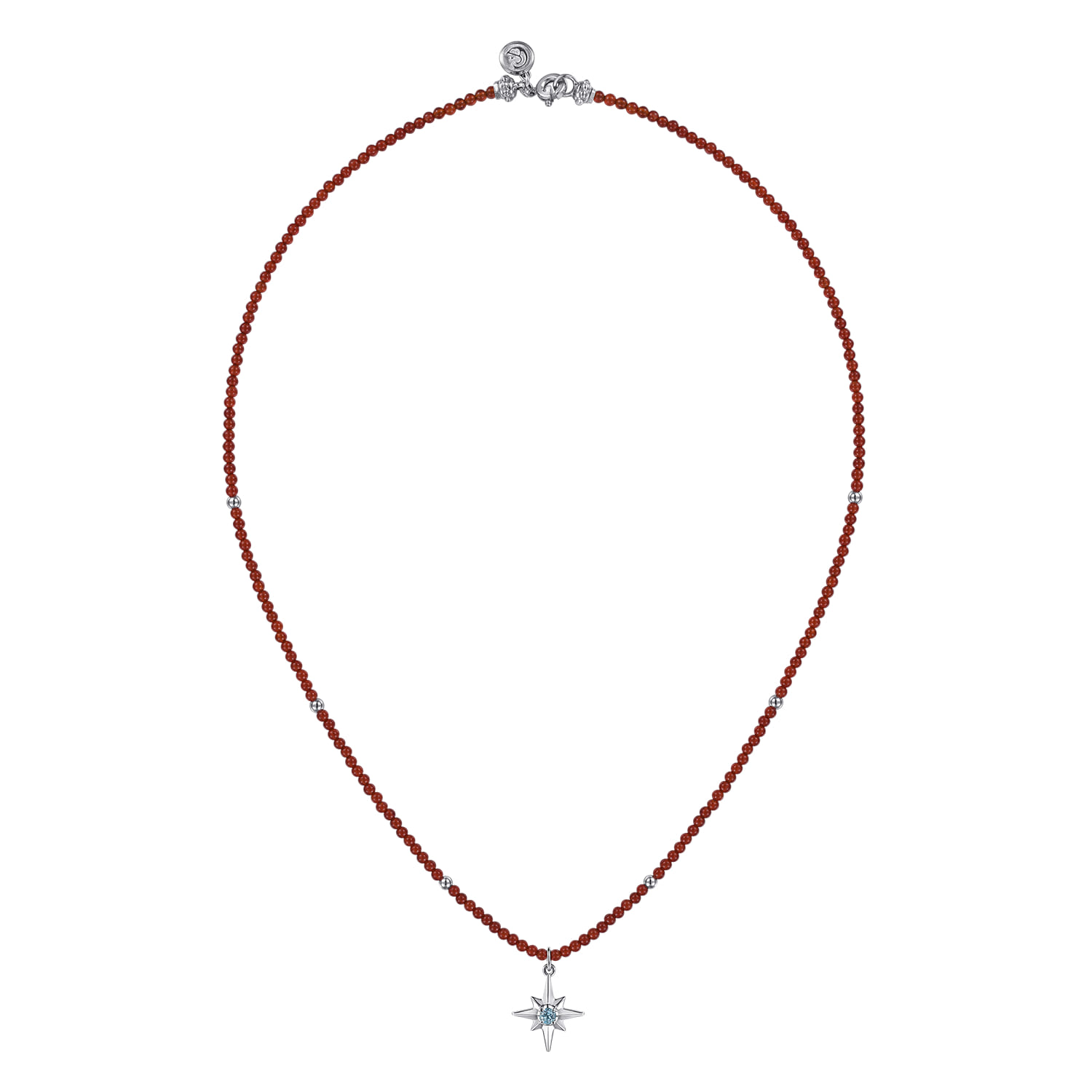 925 Sterling Silver Blue Topaz Starburst and Red Agate Bead Pendant Necklace - Shot 2