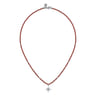 925 Sterling Silver Blue Topaz Starburst and Red Agate Bead Pendant Necklace