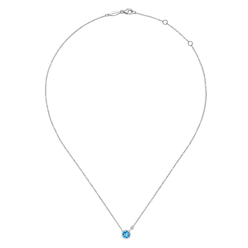 925 Sterling Silver Blue Topaz and Diamond Pendant Necklace - 0.02 ct - Shot 2