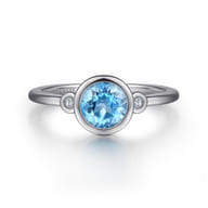 925 Sterling Silver Blue Topaz and Diamond Ring