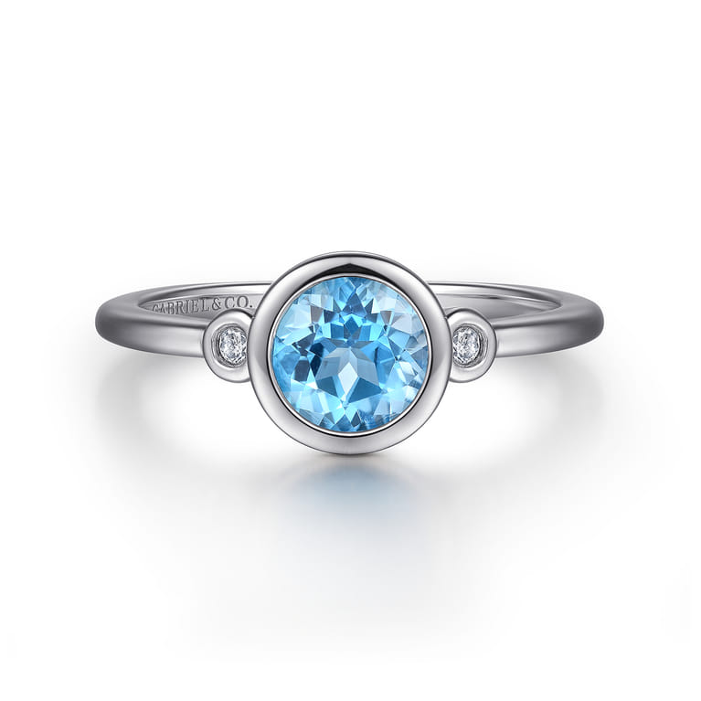 925 Sterling Silver Blue Topaz and Diamond Ring - 0.05 ct - Shot 1