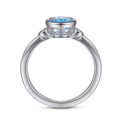 925 Sterling Silver Blue Topaz and Diamond Ring