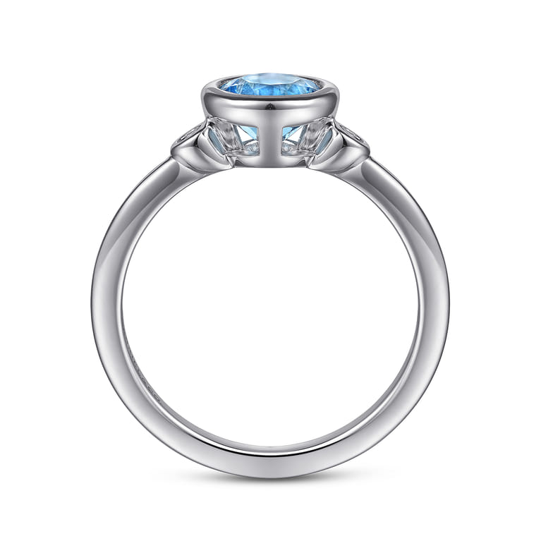 925 Sterling Silver Blue Topaz and Diamond Ring - 0.05 ct - Shot 2