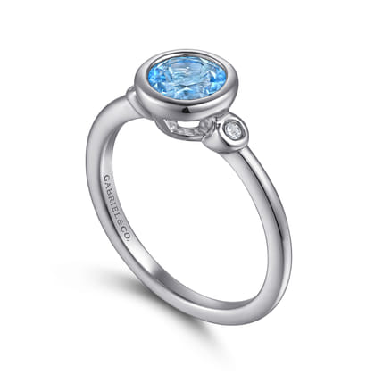 925 Sterling Silver Blue Topaz and Diamond Ring