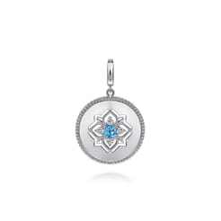925 Sterling Silver Blue Topaz and White Sapphire Bujukan Medallion Pendant in size 24mm With Detachable Bail