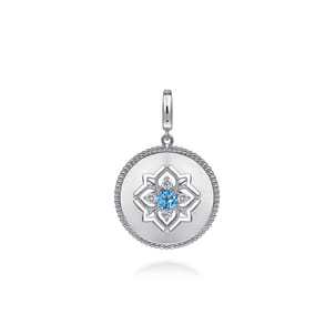 925 Sterling Silver Blue Topaz and White Sapphire Bujukan Medallion Pendant in size 24mm With Detachable Bail
