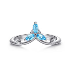925 Sterling Silver Blue Topaz and White Sapphire Chevron Ring