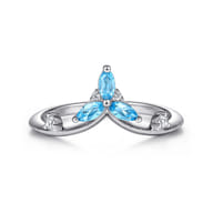 925 Sterling Silver Blue Topaz and White Sapphire Chevron Ring