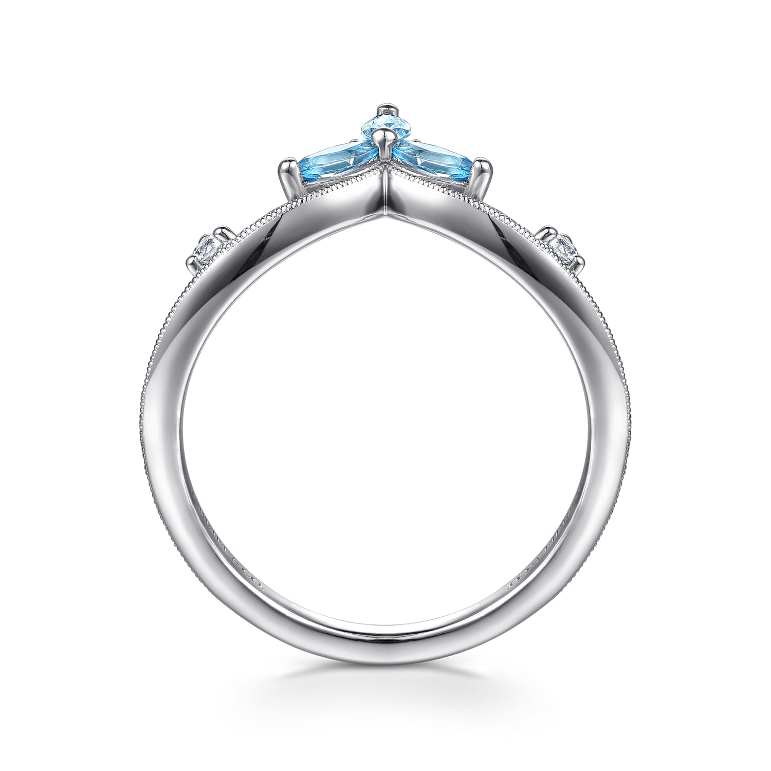 925 Sterling Silver Blue Topaz and White Sapphire Chevron Ring