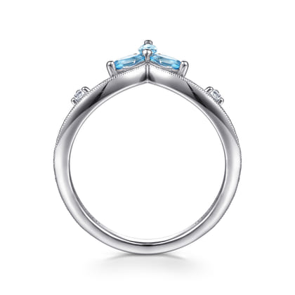 925 Sterling Silver Blue Topaz and White Sapphire Chevron Ring