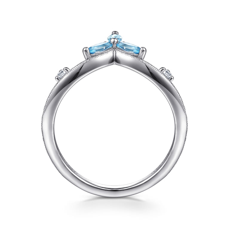 925 Sterling Silver Blue Topaz and White Sapphire Chevron Ring - Shot 2