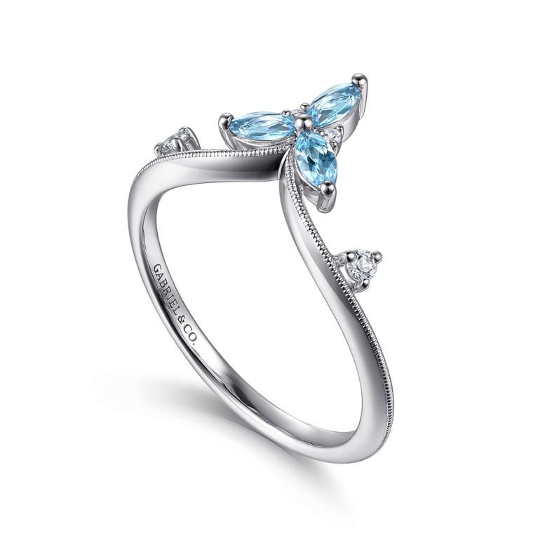 925 Sterling Silver Blue Topaz and White Sapphire Chevron Ring - Shot 3