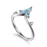925 Sterling Silver Blue Topaz and White Sapphire Chevron Ring