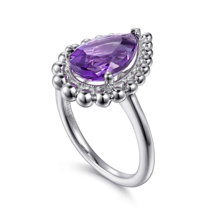 925 Sterling Silver Bujukan Amethyst Chevron Ring