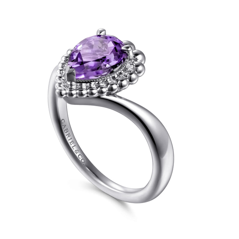 925 Sterling Silver Bujukan Amethyst Chevron Ring - Shot 3