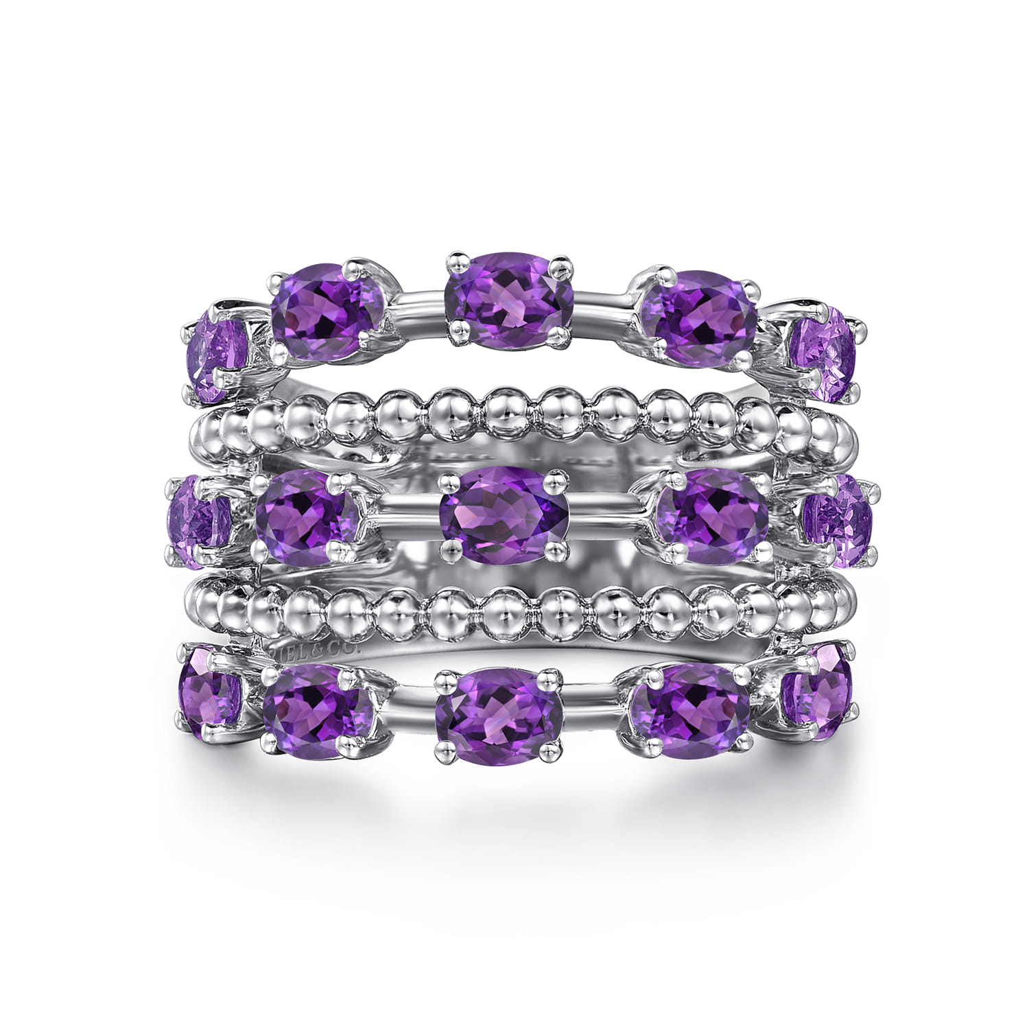 925 Sterling Silver Bujukan Amethyst Easy Stackable Ring - Shot 1