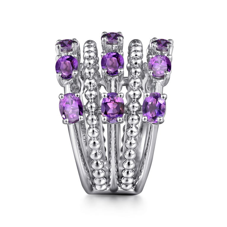 925 Sterling Silver Bujukan Amethyst Easy Stackable Ring - Shot 4