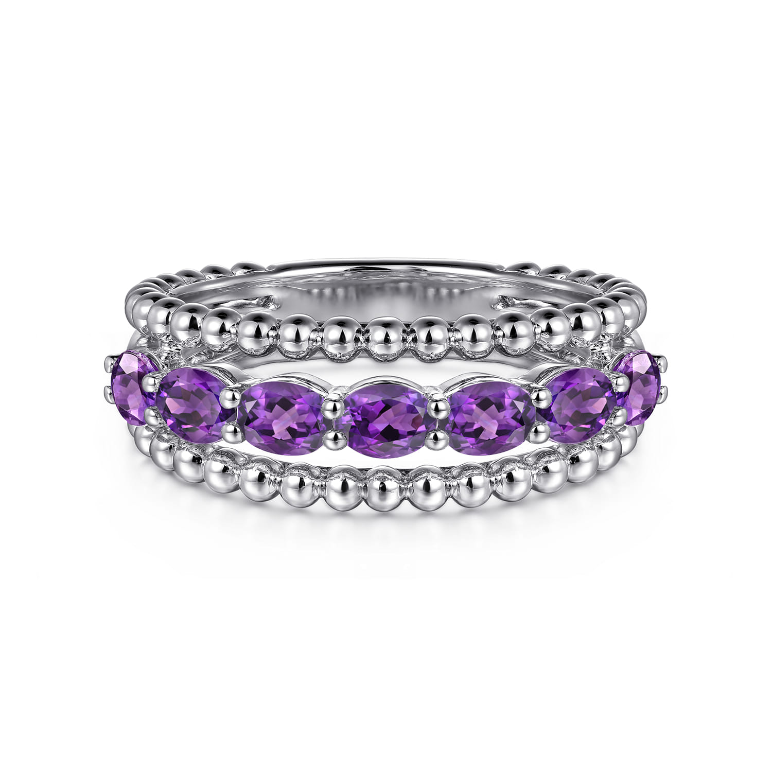 925 Sterling Silver Bujukan Amethyst Easy Stackable Ring - Shot 1