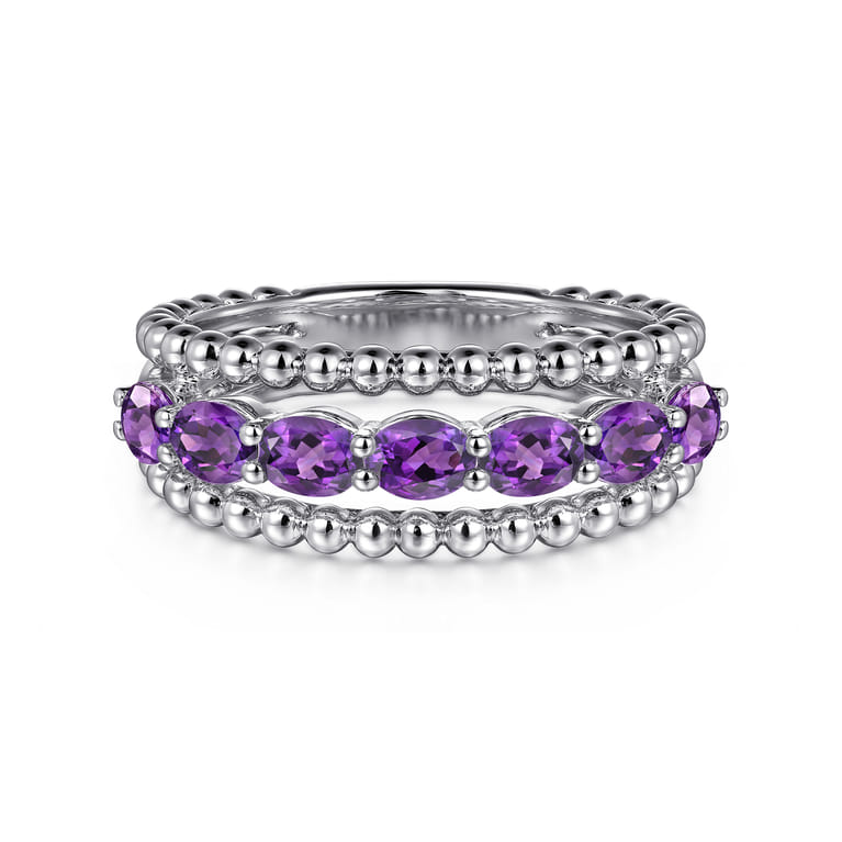 925 Sterling Silver Bujukan Amethyst Easy Stackable Ring - Shot 1
