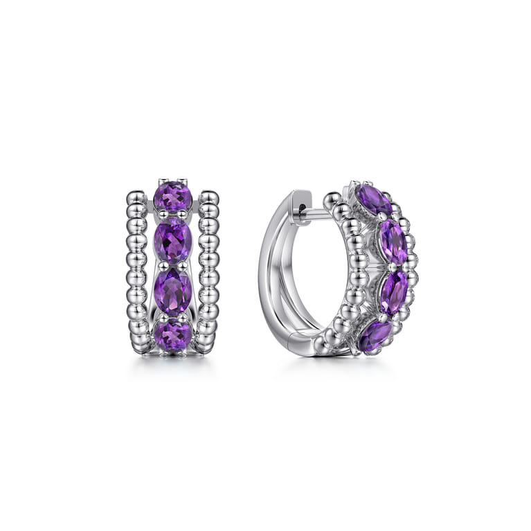 925 Sterling Silver Bujukan Amethyst Huggie Earrings - Shot 1