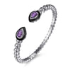 925 Sterling Silver Bujukan Amethyst Open Bangle Bracelet with Black Enamel