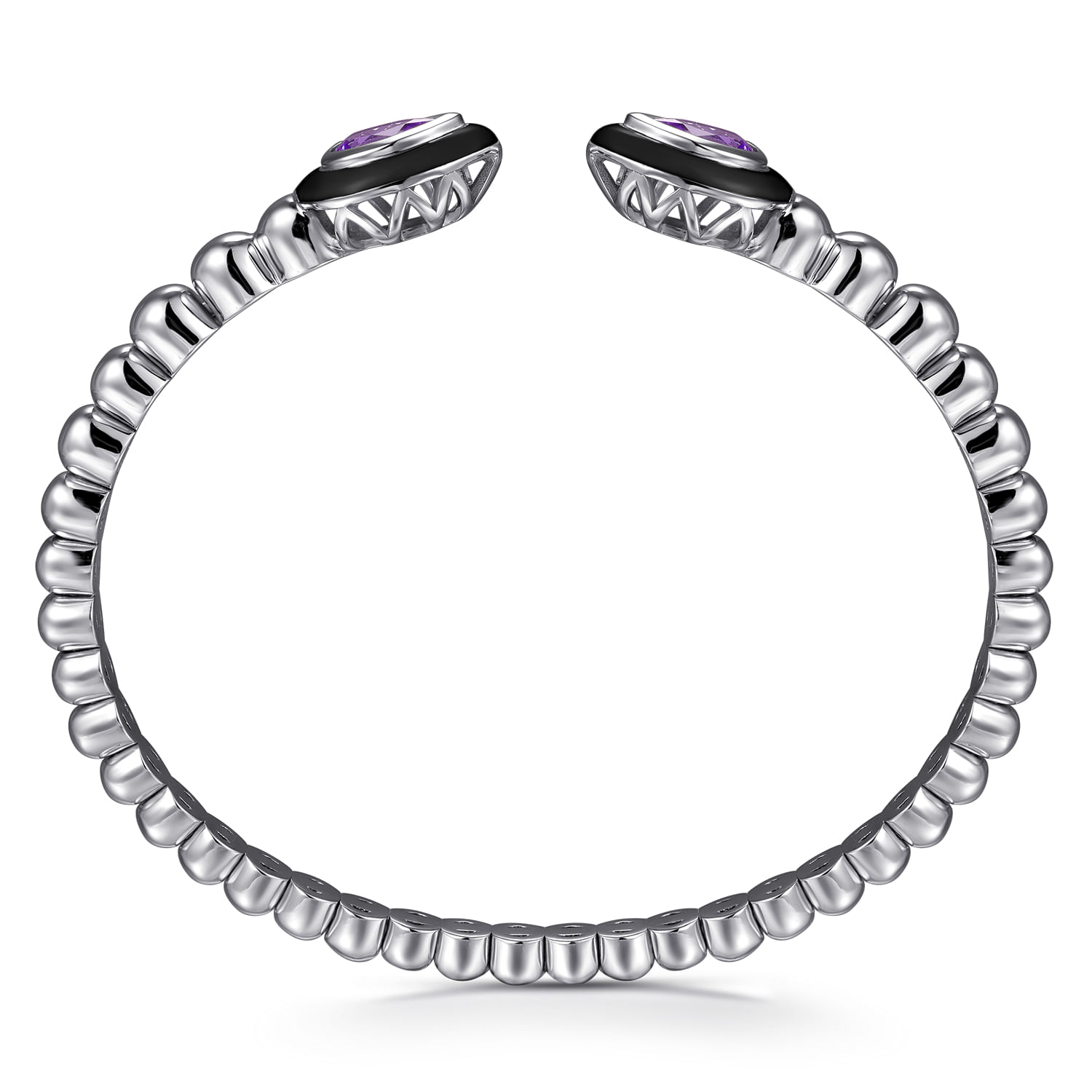 925 Sterling Silver Bujukan Amethyst Open Bangle Bracelet with Black Enamel - Shot 3