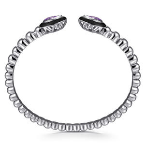 925 Sterling Silver Bujukan Amethyst Open Bangle Bracelet with Black Enamel
