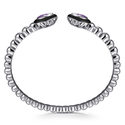925 Sterling Silver Bujukan Amethyst Open Bangle Bracelet with Black Enamel