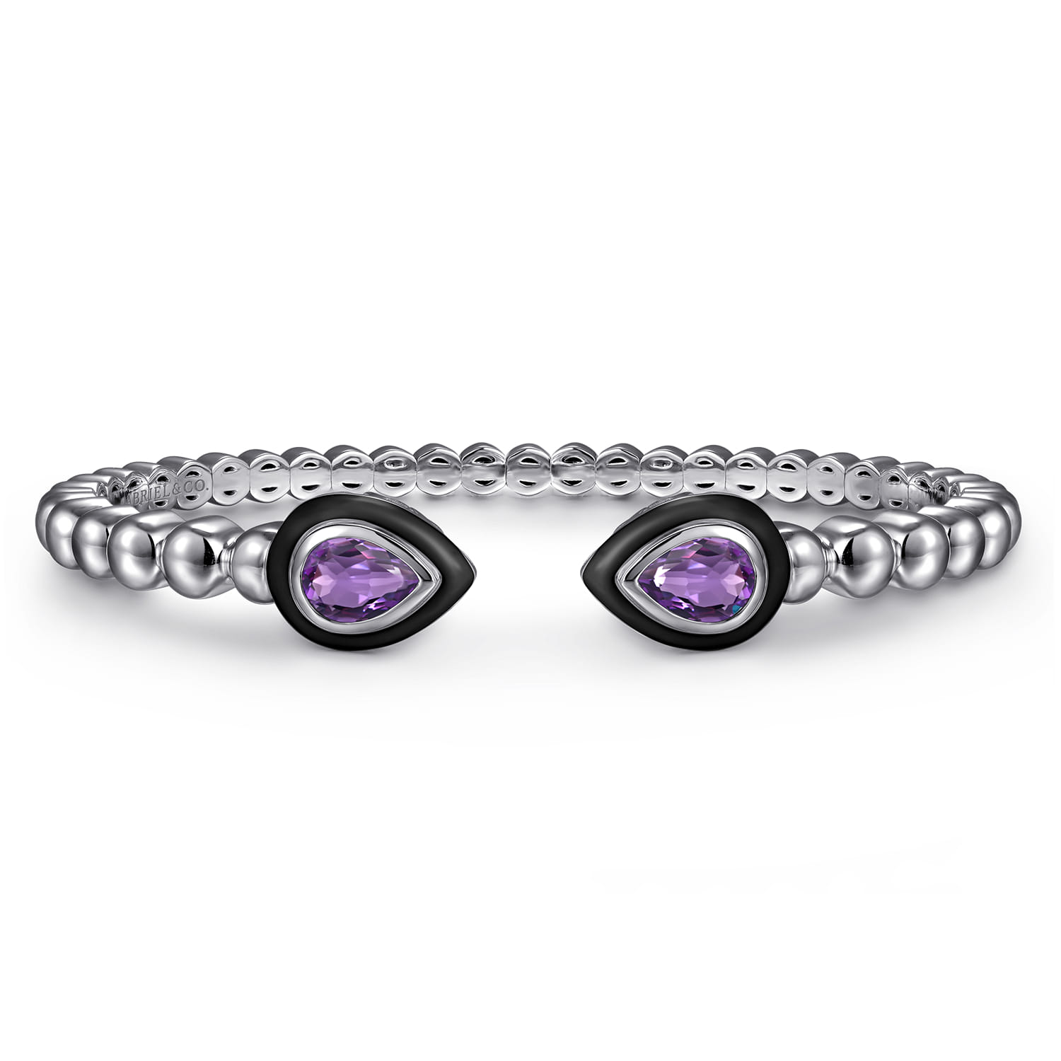 925 Sterling Silver Bujukan Amethyst Open Bangle Bracelet with Black Enamel - Shot 1