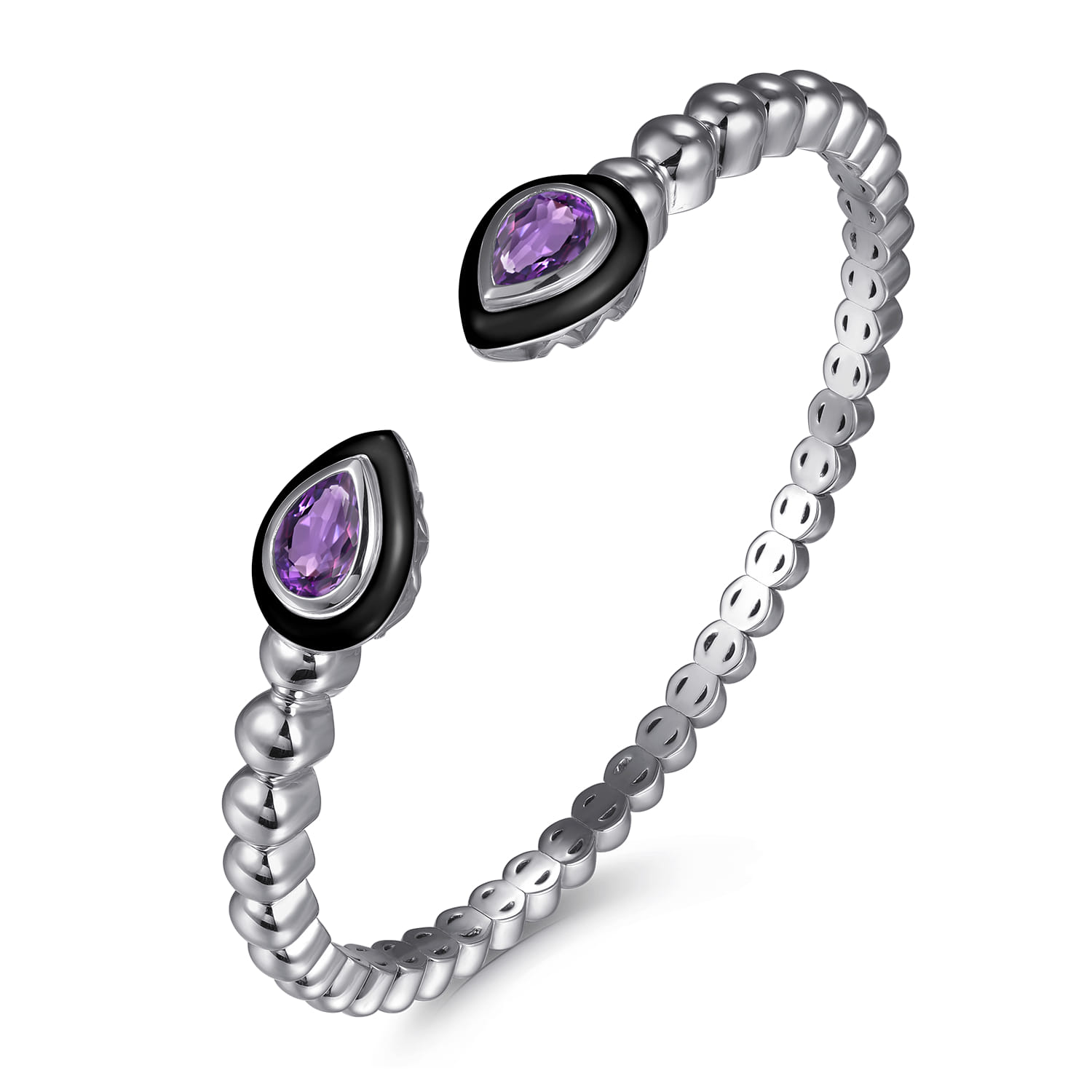 925 Sterling Silver Bujukan Amethyst Open Bangle Bracelet with Black Enamel - Shot 2