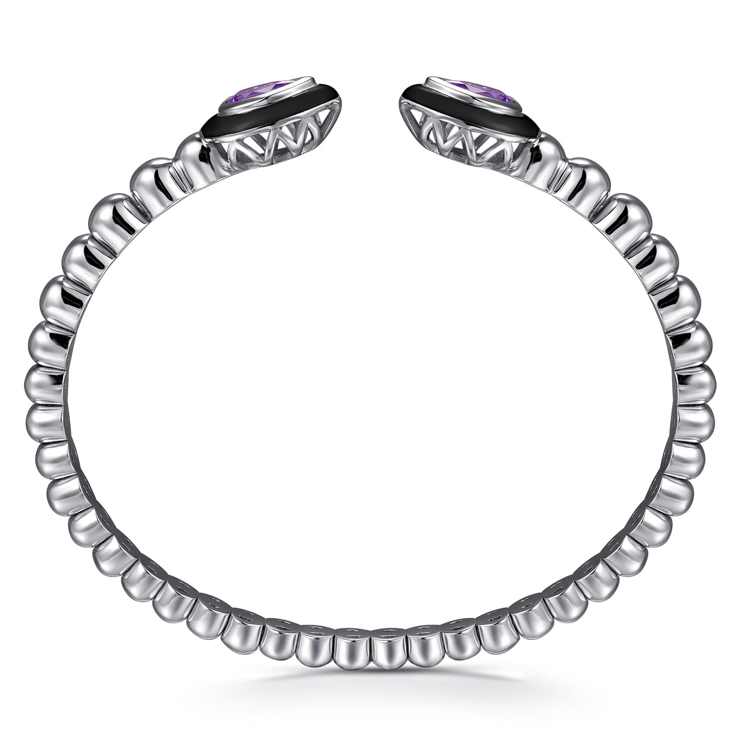 925 Sterling Silver Bujukan Amethyst Open Bangle Bracelet with Black Enamel - Shot 3