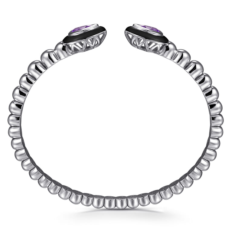 925 Sterling Silver Bujukan Amethyst Open Bangle Bracelet with Black Enamel - Shot 3