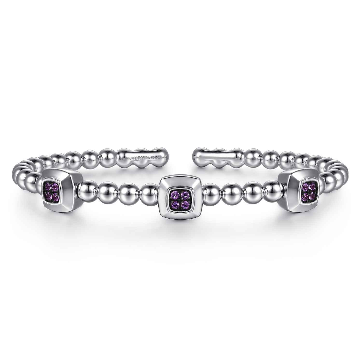 925 Sterling Silver Bujukan Amethyst Station Bangle Bracelet - Shot 1