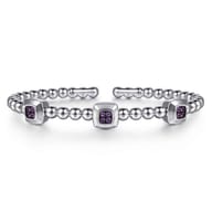 925 Sterling Silver Bujukan Amethyst Station Bangle Bracelet