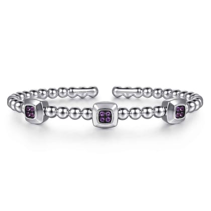925 Sterling Silver Bujukan Amethyst Station Bangle Bracelet