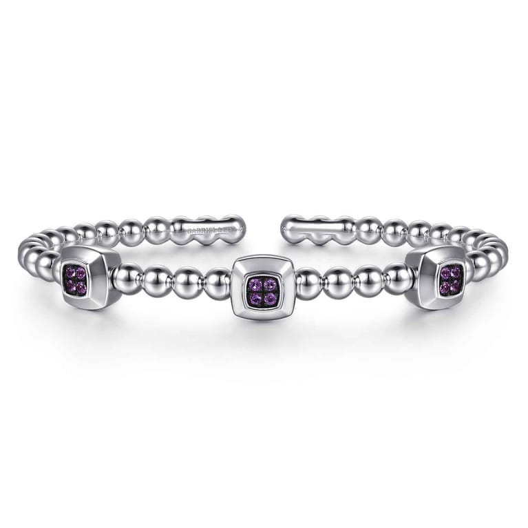 925 Sterling Silver Bujukan Amethyst Station Bangle Bracelet - Shot 1