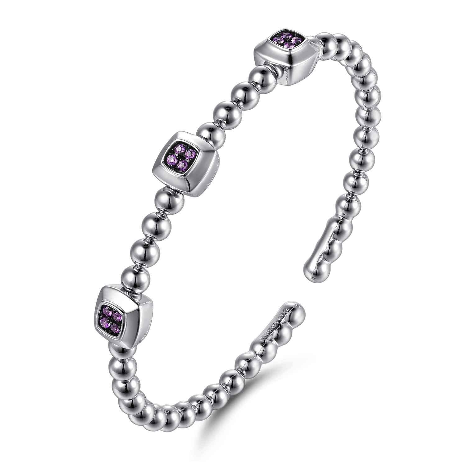 925 Sterling Silver Bujukan Amethyst Station Bangle Bracelet - Shot 2