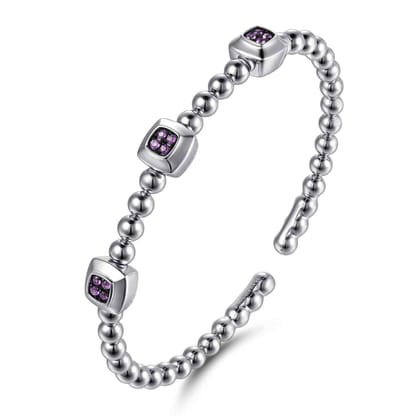 925 Sterling Silver Bujukan Amethyst Station Bangle Bracelet