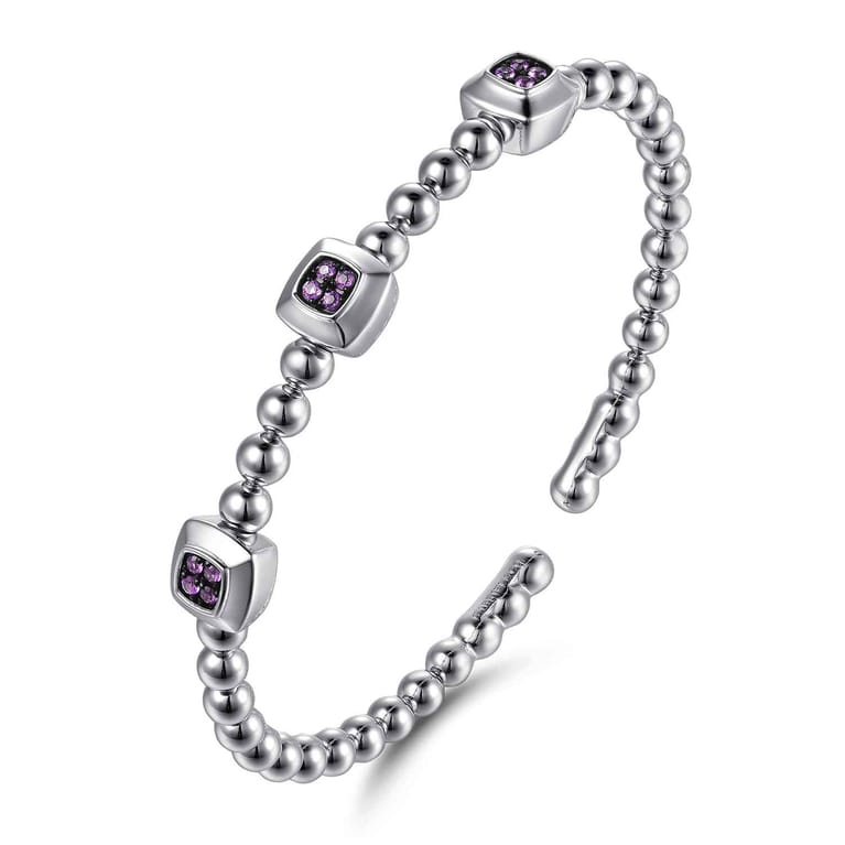 925 Sterling Silver Bujukan Amethyst Station Bangle Bracelet - Shot 2