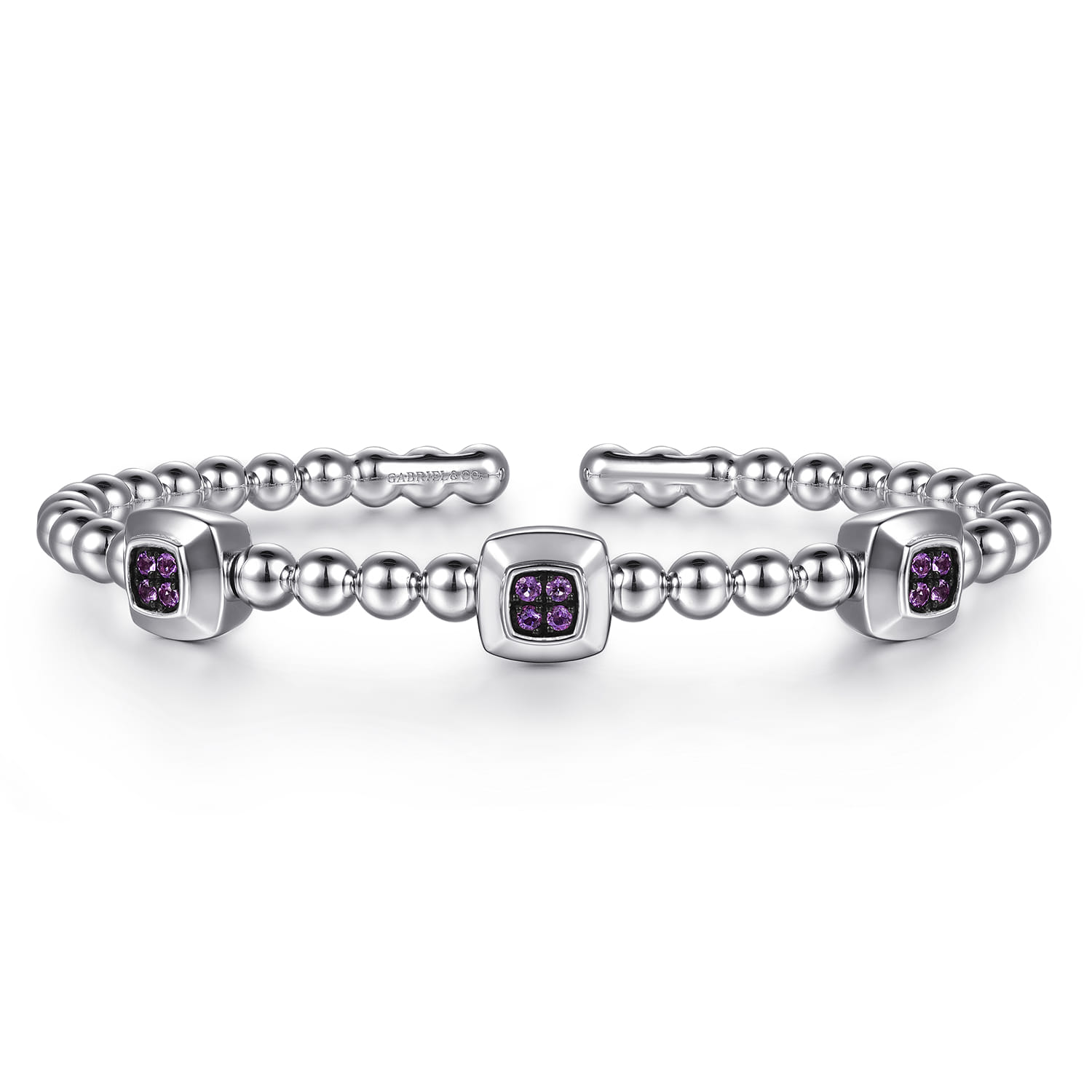 925 Sterling Silver Bujukan Amethyst Station Cuff Bangle Bracelet - Shot 1