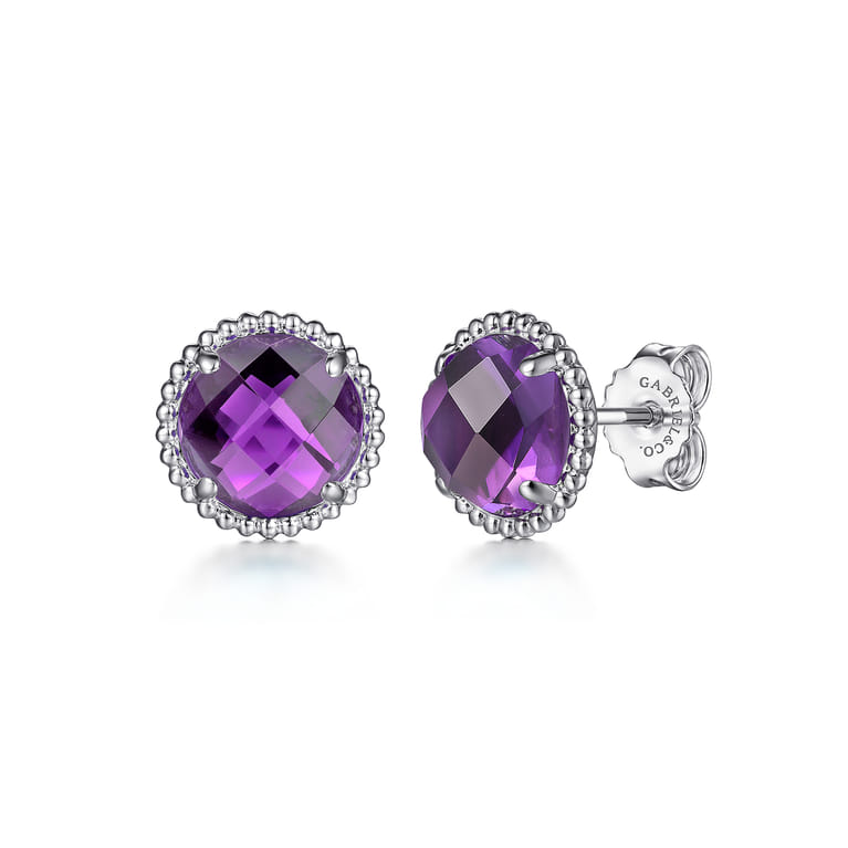 925 Sterling Silver Bujukan Amethyst Stud Earrings - Shot 1