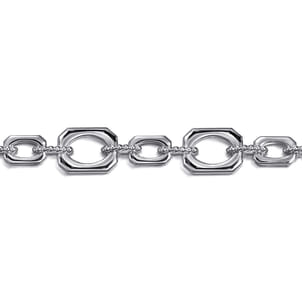 925 Sterling Silver Bujukan And Elongated Octagon Link Chain Bracelet