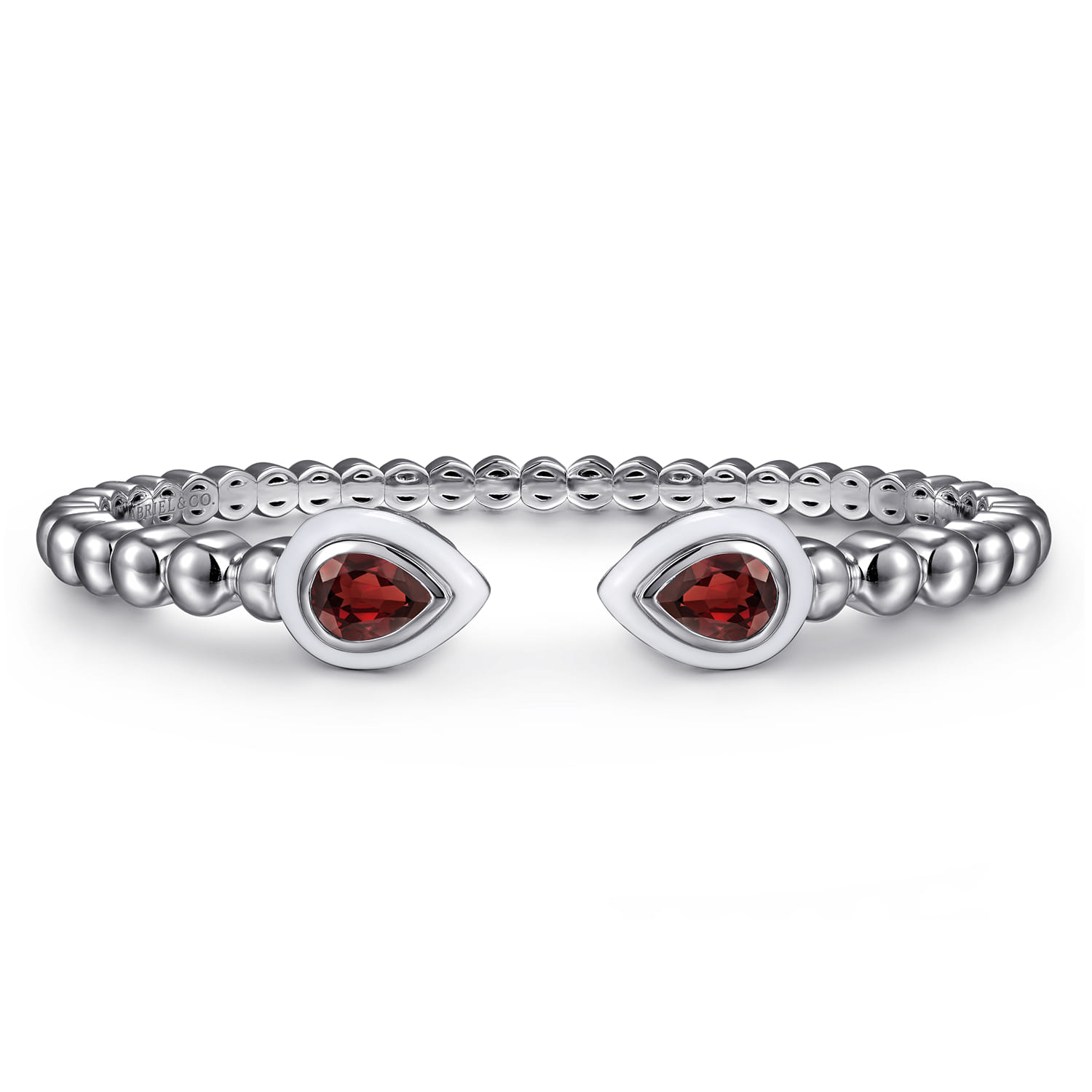 925 Sterling Silver Bujukan Bangle Cuff with White Enamel and Garnet