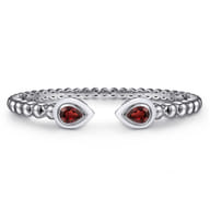 925 Sterling Silver Bujukan Bangle Cuff with White Enamel and Garnet