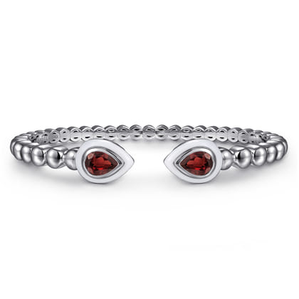 925 Sterling Silver Bujukan Bangle Cuff with White Enamel and Garnet