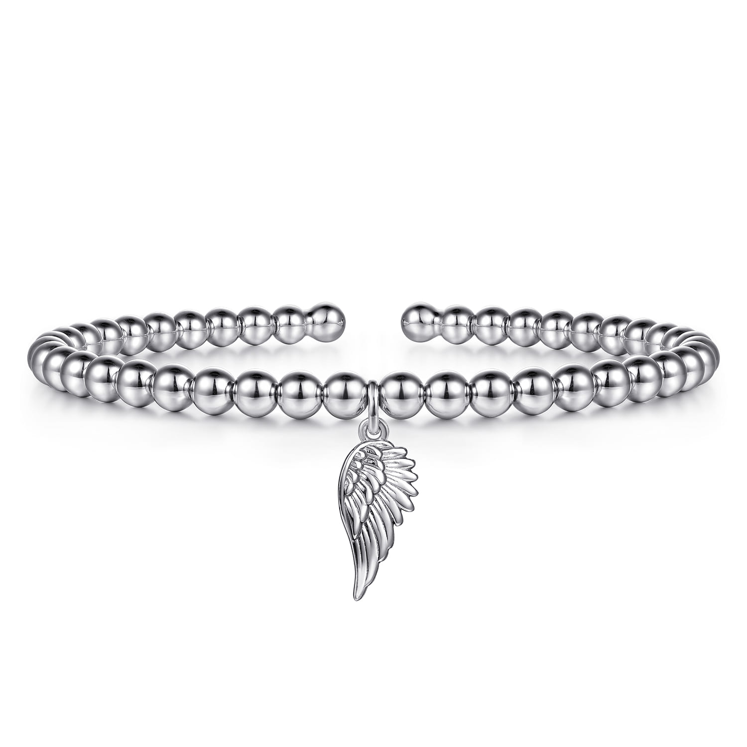 925 Sterling Silver Bujukan Beaded Angel Wing Charm Bangle Bracelet - Shot 1