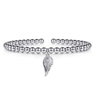 925 Sterling Silver Bujukan Beaded Angel Wing Charm Bangle Bracelet