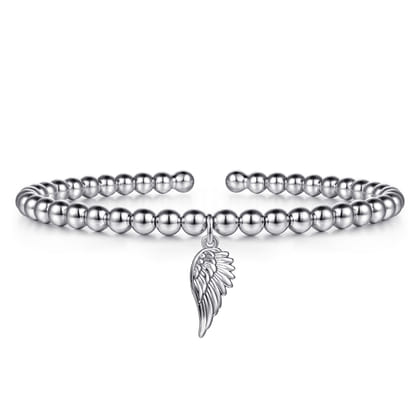 925 Sterling Silver Bujukan Beaded Angel Wing Charm Bangle Bracelet
